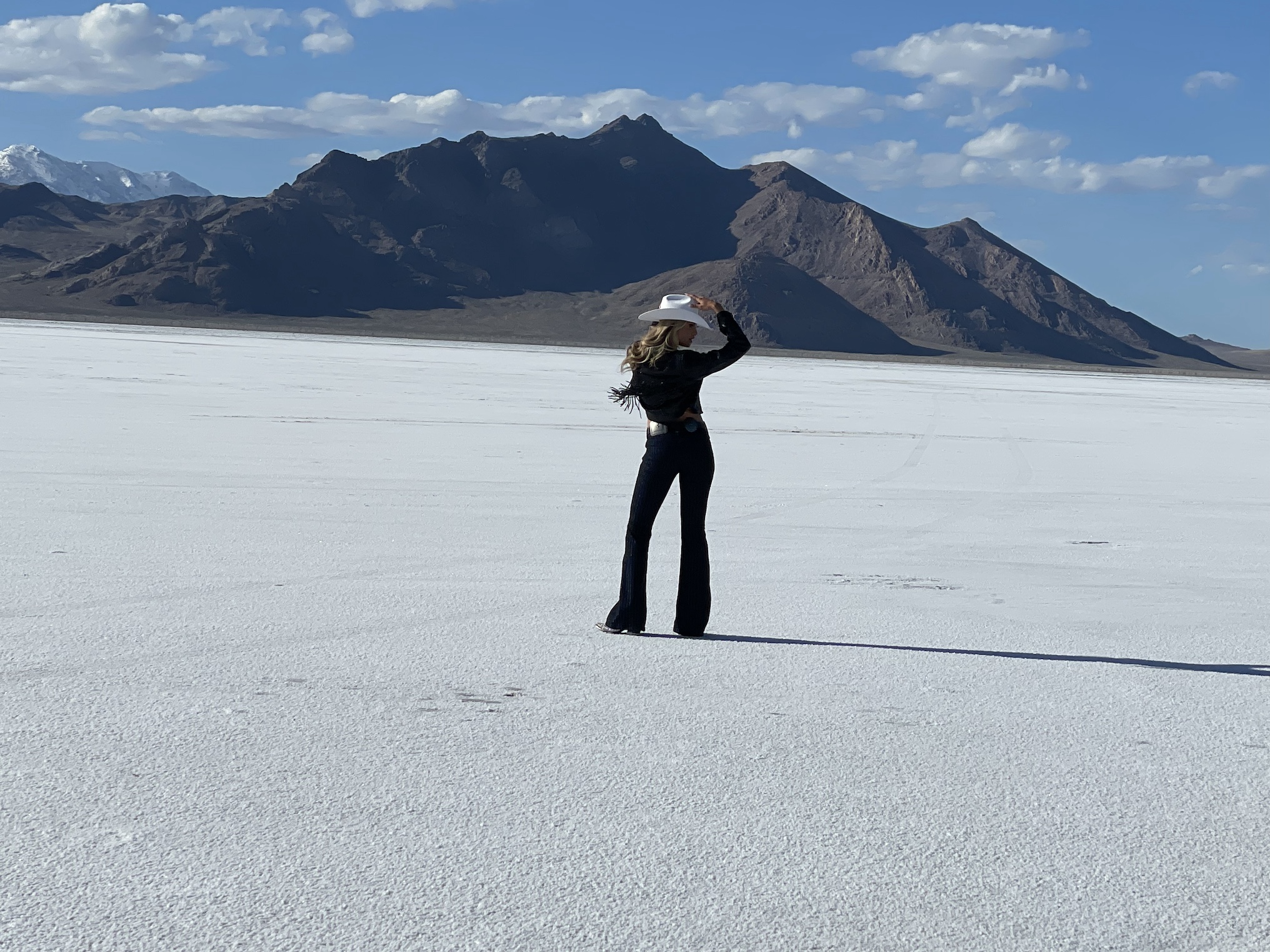 Western fashion photoshoot Salt Flats photography High fashion western style Mullet Production RVs Steve Currie location scouting Fashion on the Salt Flats Western chic fashion Ariat International